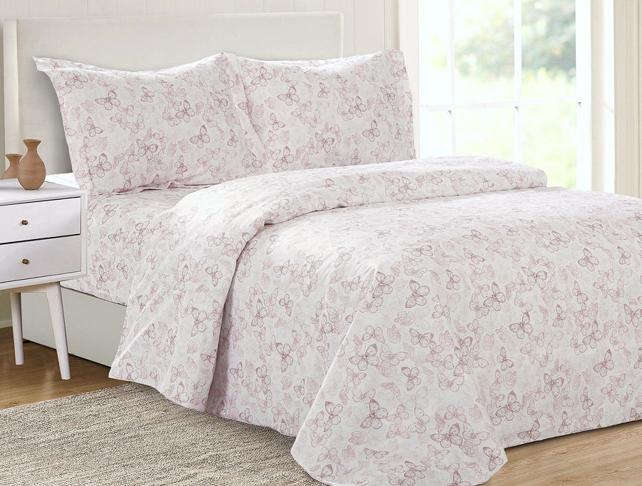 Violet Linen Butterflies 6-Piece Duvet Set — Dusty Rose on White