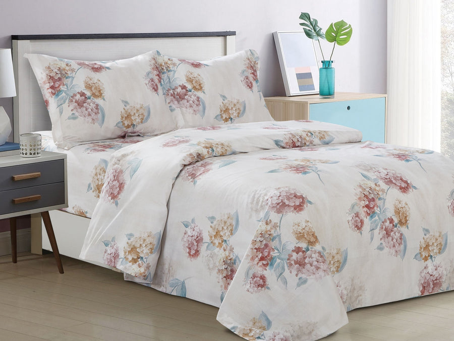 Violet Linen Plantation Hydrangea Floral 6-Piece Cotton Duvet Set — Ivory