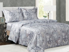 Grey 300-thread-count cotton sateen duvet set with soft watercolour poppy blooms and matching shams