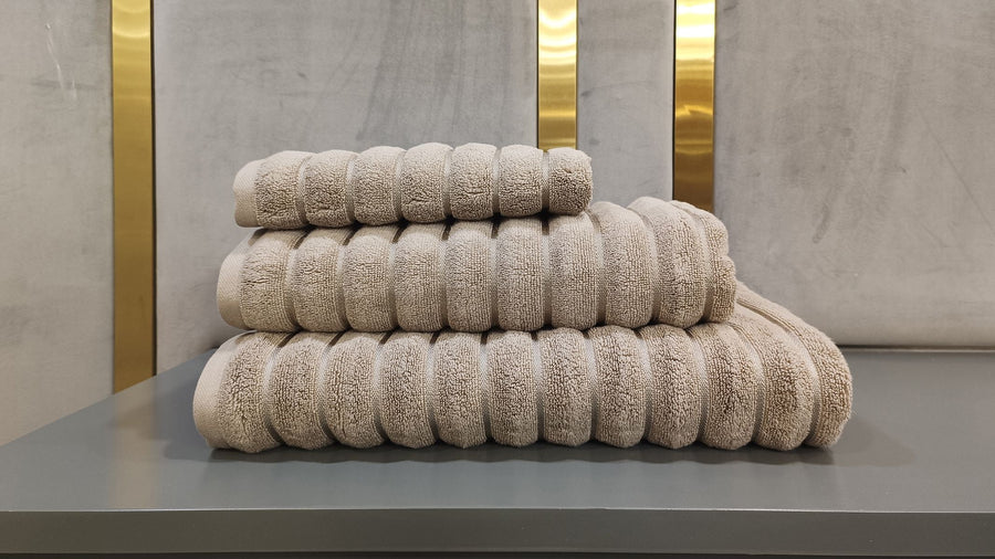 Violet Linen Ribonett Ribbed Terry Towels — Linen Tone (Bath, Hand, Bath Sheet & Bath Mat)
