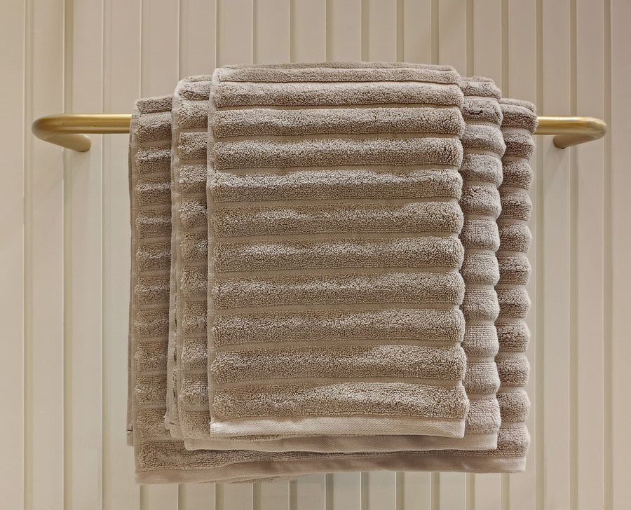 Violet Linen Ribonett Ribbed Terry Towels — Linen Tone (Bath, Hand, Bath Sheet & Bath Mat)