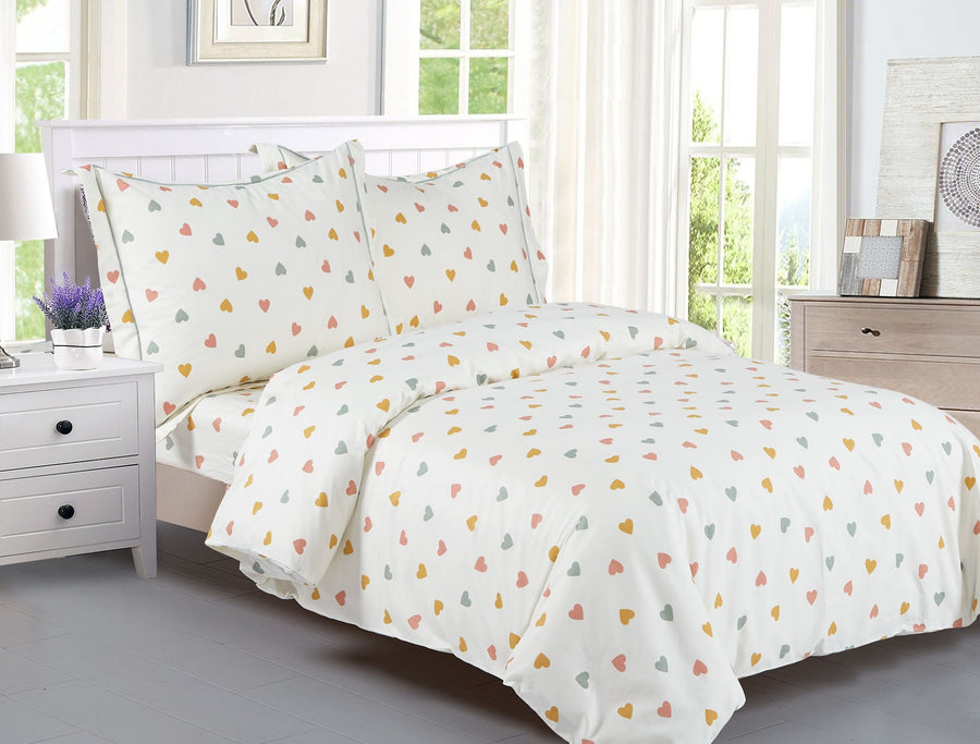 Violet Linen Junior Hearts 6-Piece Cotton Duvet Set — Cream, Kids' Twin
