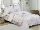 Lilac-grey cotton sateen duvet set with soft watercolour floral bouquets and matching shams