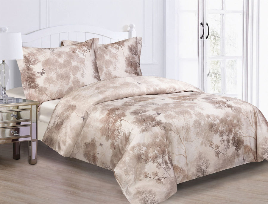 Violet Linen Vista Woodland Toile 8-Piece Cotton Sateen Duvet Set — Taupe