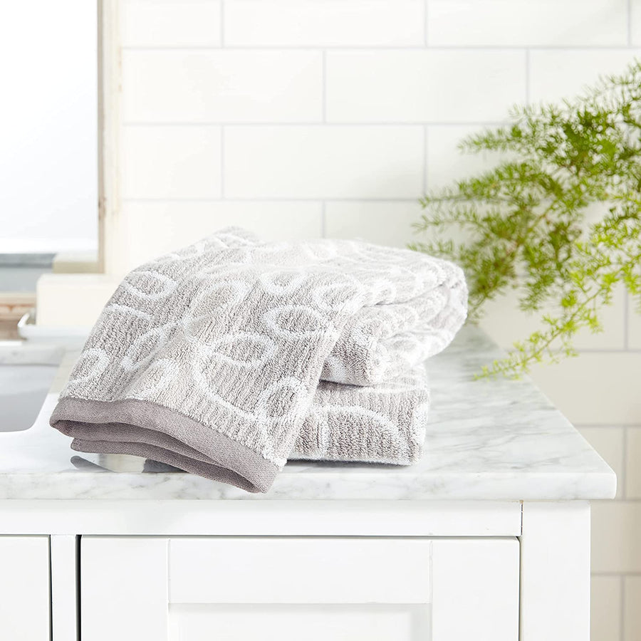 Violet Linen Scroll Grey Pattern Hand Towels Set of Two