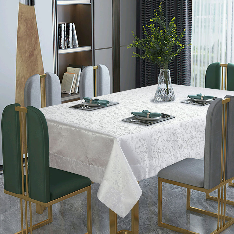 Violet Linen Classic Damask Tablecloth — White, Tone-on-Tone