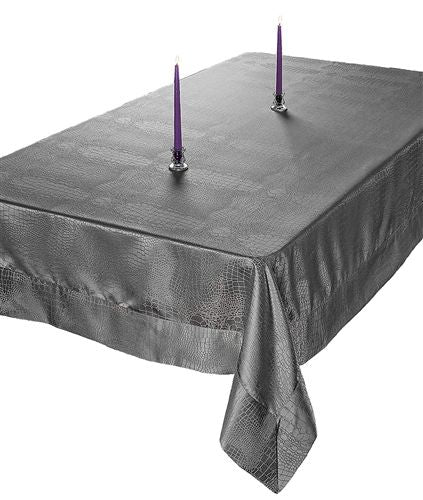 Violet Linen Crocodile Damask Tablecloth — Ivory, Gold & Platinum