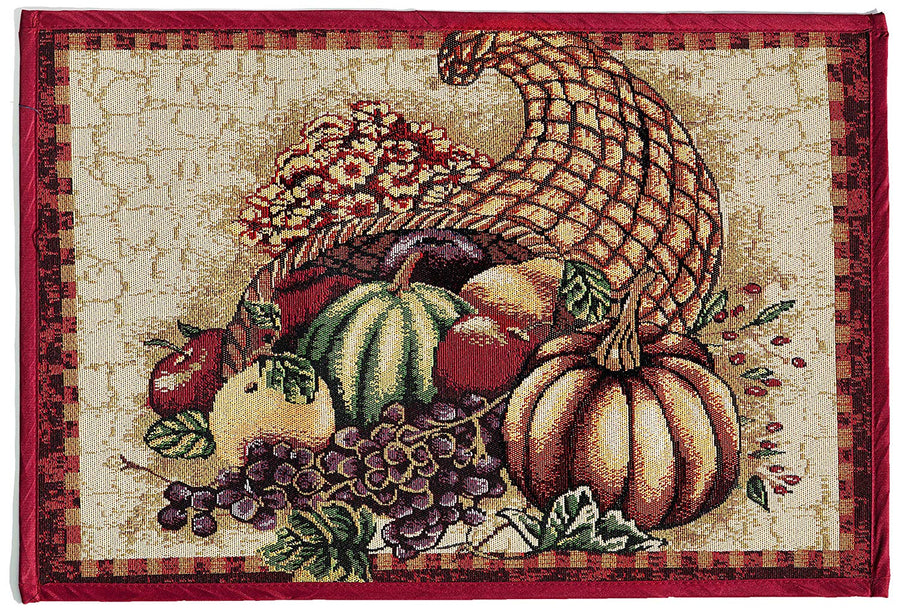 Fall Harvest Thanksgiving Autumn Leaves Sunflowers Fruits Pumpkins Tapestry Pattern Decorative Area Rug, Doormat