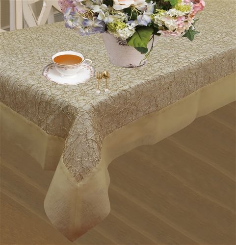 Violet Linen Crown Swirl Organza Tablecloth — Ivory & White
