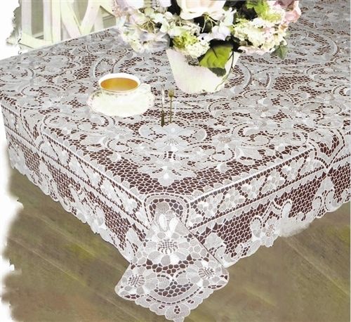 Violet Linen Crystal Guipure Lace Tablecloth — Ivory, Banquet Size