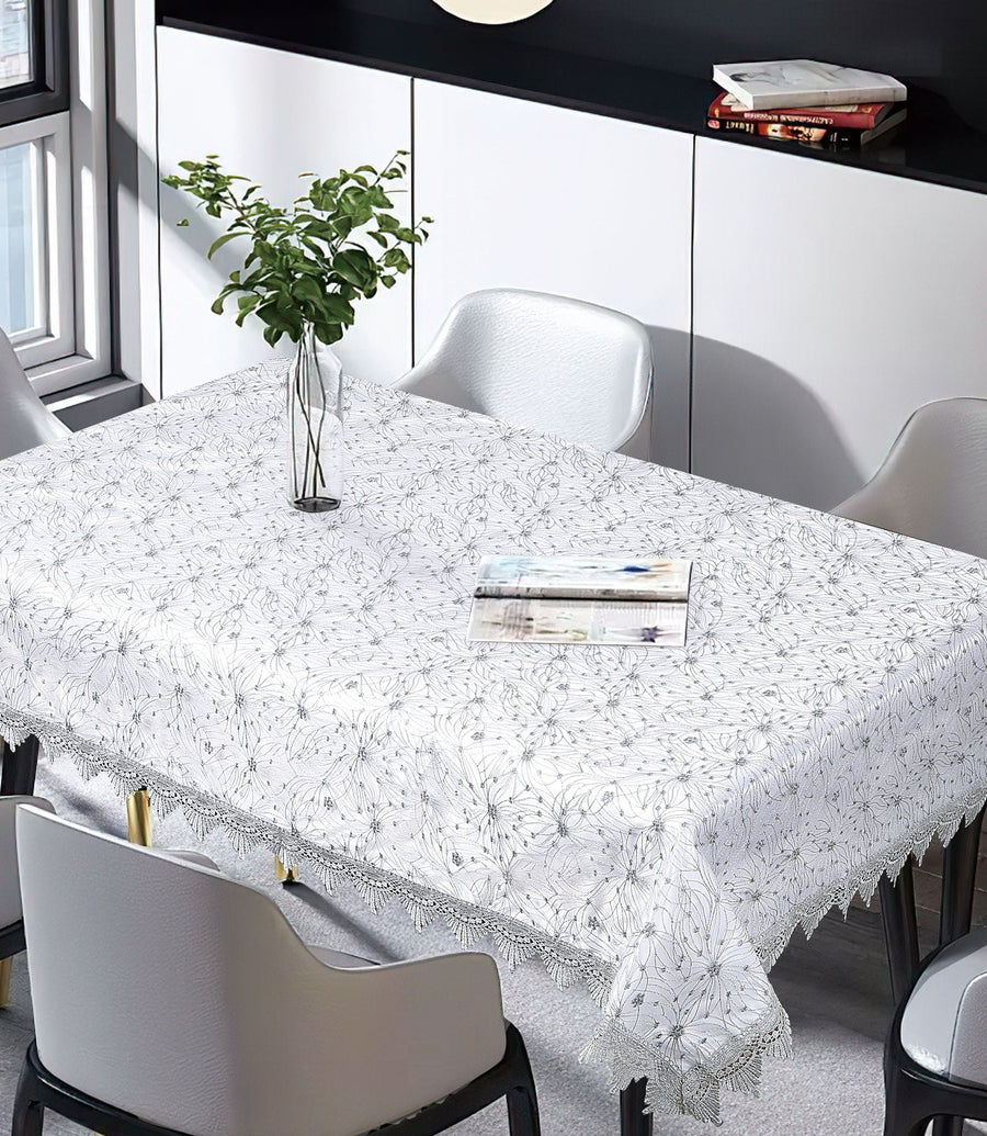Violet Linen Dainty Floral Tablecloth — Ivory or White with Lace Border