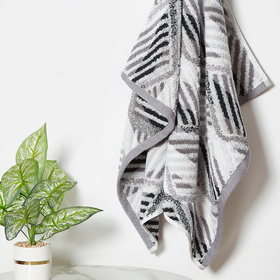 Violet Linen LimeStone Diamond Geometric Black Pattern Hand Towels Set of Two