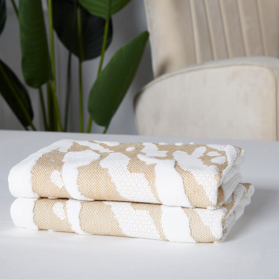 Violet Linen Marquis Gold Pattern Hand Towels Set of Two