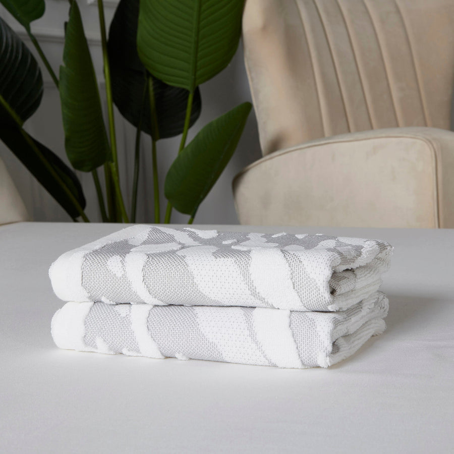 Violet Linen Marquis Silver Pattern Hand Towels Set of Two