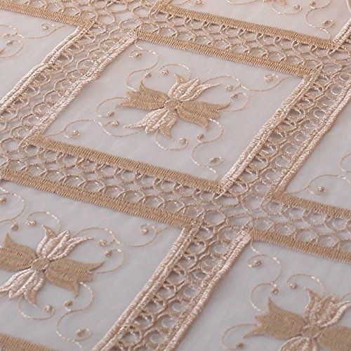 Violet Linen Emerald Lace-Panel Tablecloth — Burgundy & Ivory