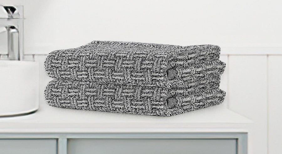 Violet Linen Brickstone Basket Weave Grey Pattern Hand Towels Set of Two