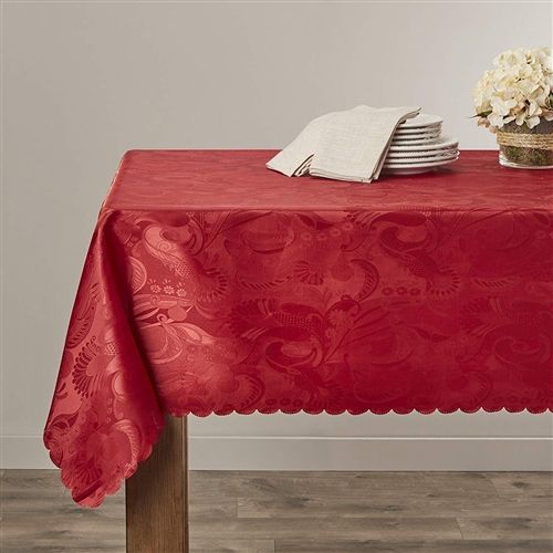 Violet Linen Euro Rose Damask Tablecloth — Burgundy, Gold, Ivory or White