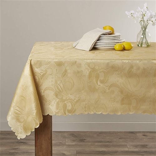 Violet Linen Euro Rose Damask Tablecloth — Burgundy, Gold, Ivory or White