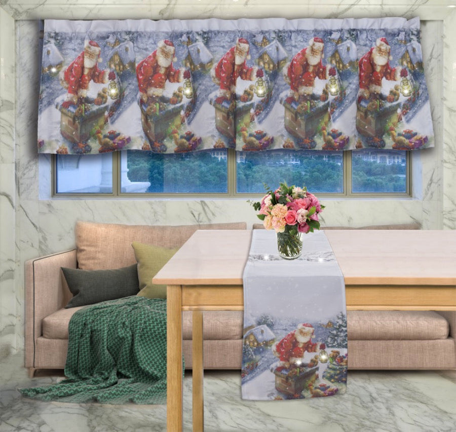 Seasonal Glories Illuminated LED Christmas Decorative Window Treatment Rod Pocket Curtain Straight Valance