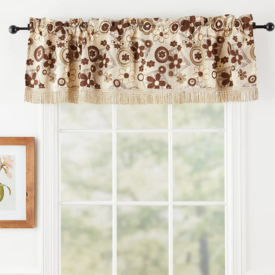 Victoria Chenille Daisy Sunflower Pattern Decorative Window Treatment Rod Pocket Curtain Straight Valance