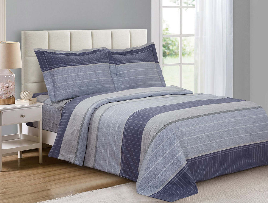 Violet Linen French Blue Stripe 6-Piece Cotton Duvet Set — Navy & Chambray