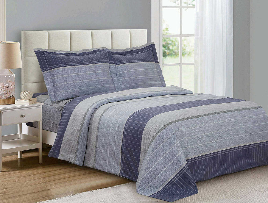 Violet Linen French Blue Stripe 6-Piece Cotton Duvet Set — Navy & Chambray