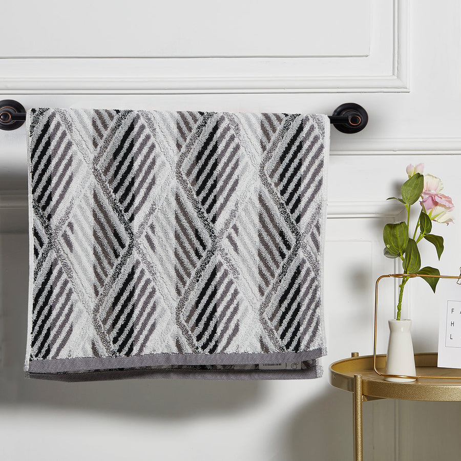 Violet Linen LimeStone Diamond Geometric Black Pattern Hand Towels Set of Two