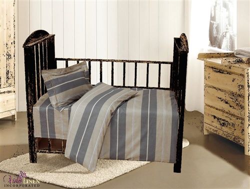 Violet Linen French Braided 3-Piece Cotton Quilt Set — Blue & Tan Stripe