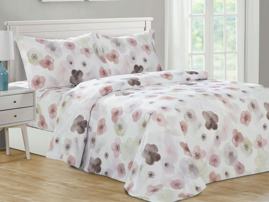 Violet Linen French Daisy 6-Piece Cotton Duvet Set — White with Watercolour Blooms