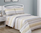 Gold, yellow and grey horizontal-stripe duvet set with two matching shams