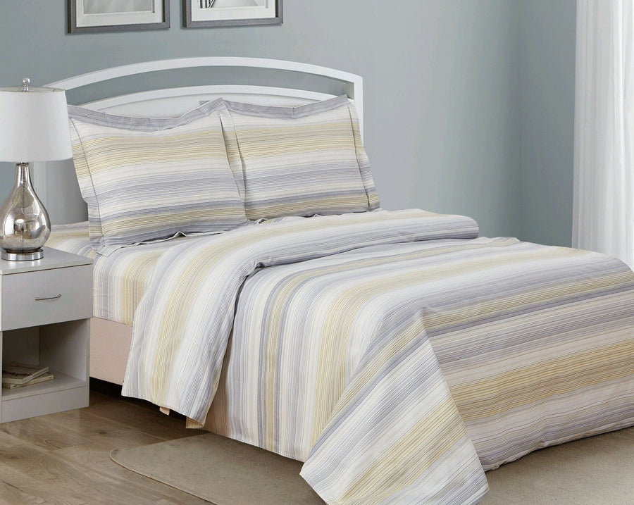 Violet Linen French Gold Stripe Duvet Set — Gold, Grey & White, 100% Cotton, 6 Piece
