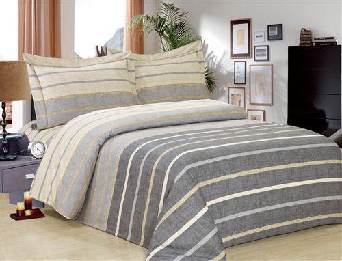 Violet Linen Gray Stripe Cotton Duvet Set — Grey & Gold