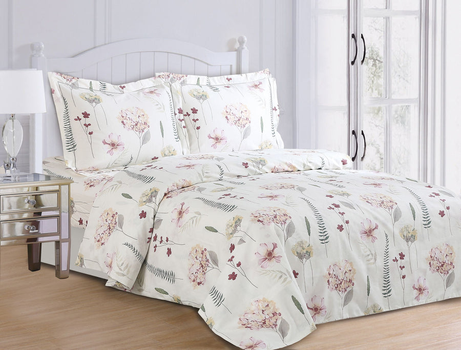 Violet Linen French Hydrangeas 6-Piece Cotton Duvet Set — Ivory Floral