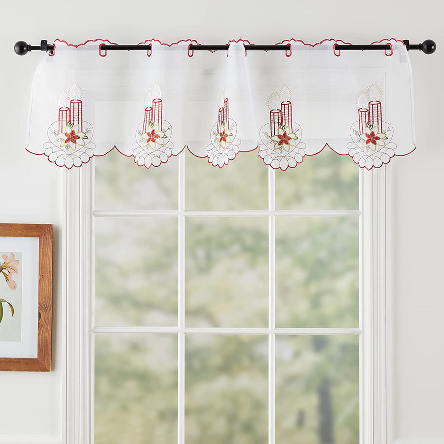 Seasonal Xmas Christmas Holiday Berry Pattern Decorative Window Treatment Grommet Curtain Valance