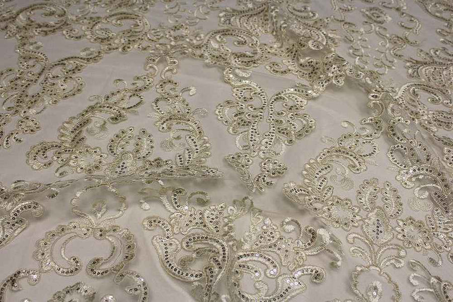 natural AINSLEY Embroidered Sheer Sequin Fabric by the Yard - 54 Inch Wide