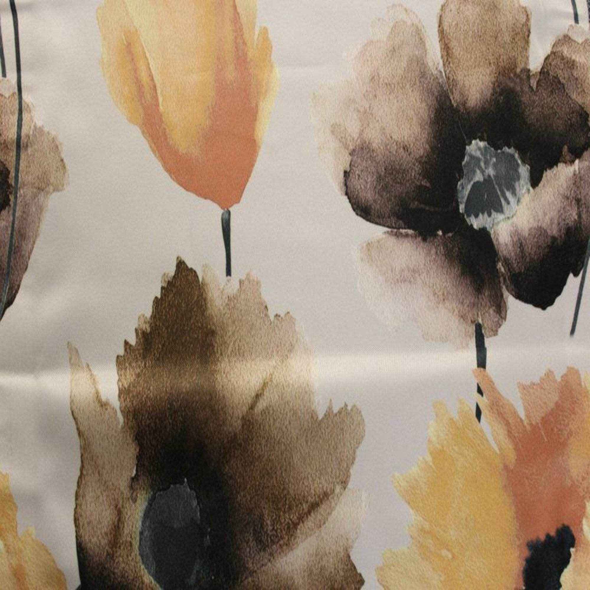 Brown ANTHIUM - Floral Digital Print Satin Fabric - Cotton Hand - 58 Inch. in Width Fabric by the Yard - 58 Inch Wide
