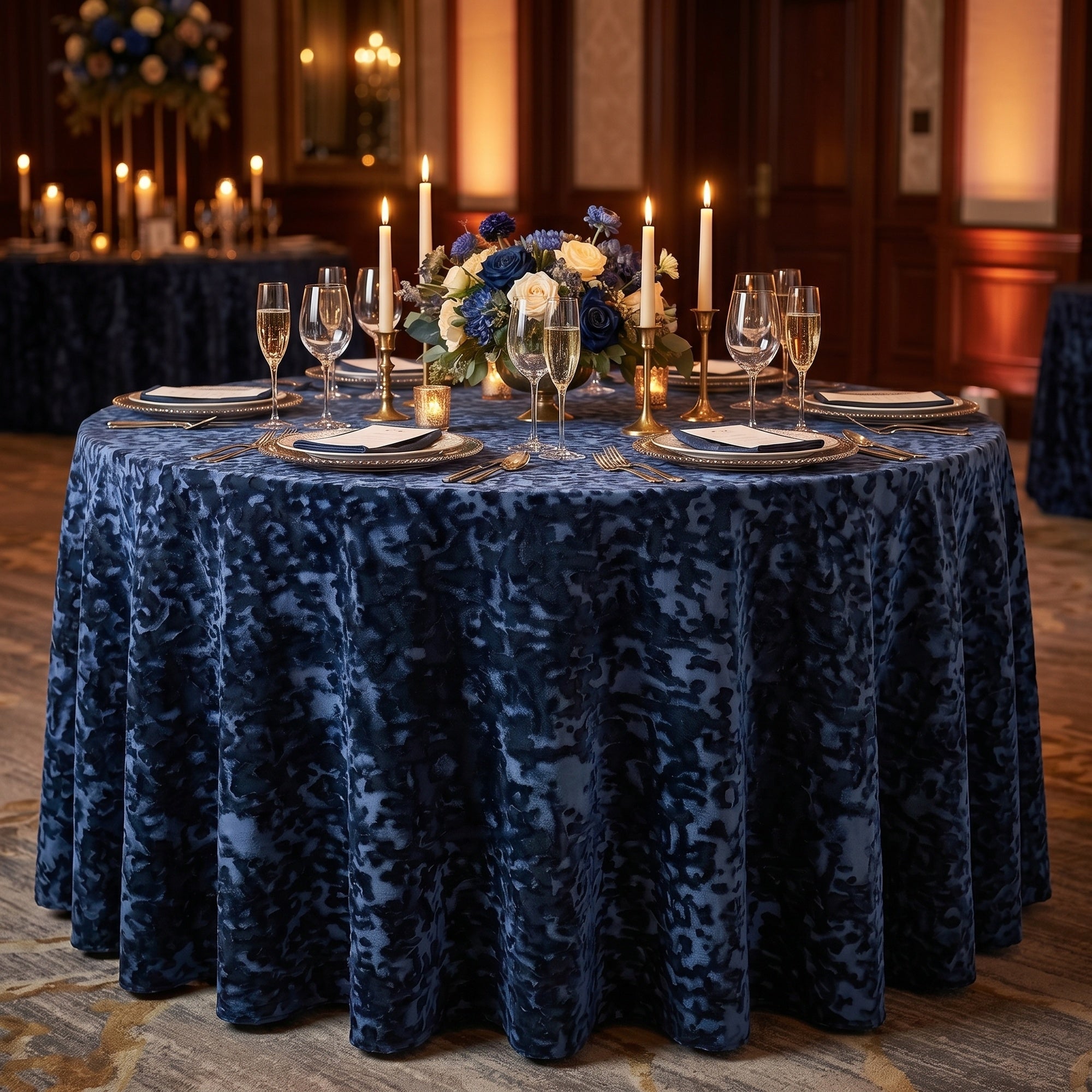 Allendale Navy Tablecloth — styled table