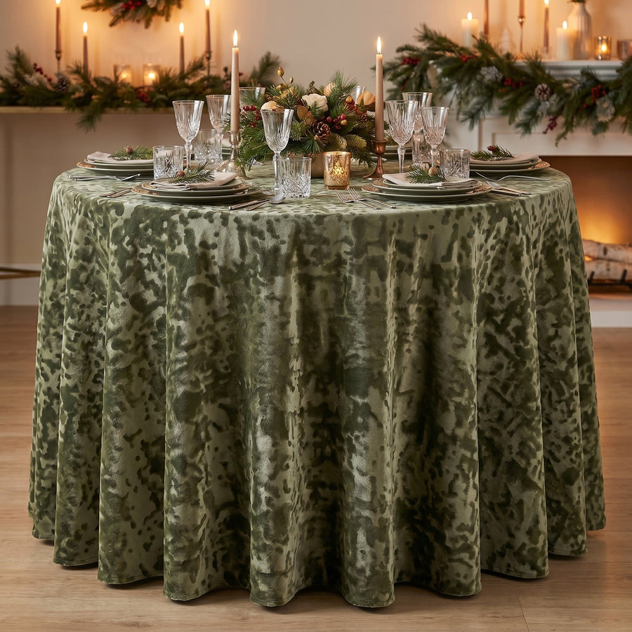 Allendale Olive Tablecloth — styled table