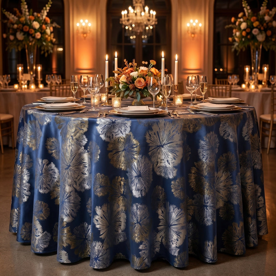 Allium Navy Tablecloth — styled table