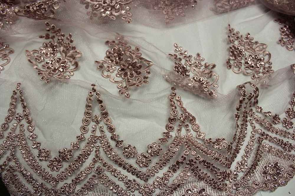 blush BEVERLY Embroidered Sheer With Sequins Fabric by the Yard - 54 Inch Wide