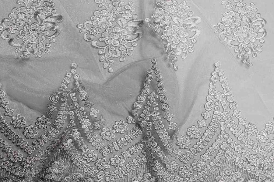 white-1 BEVERLY Embroidered Sheer With Sequins Fabric by the Yard - 54 Inch Wide