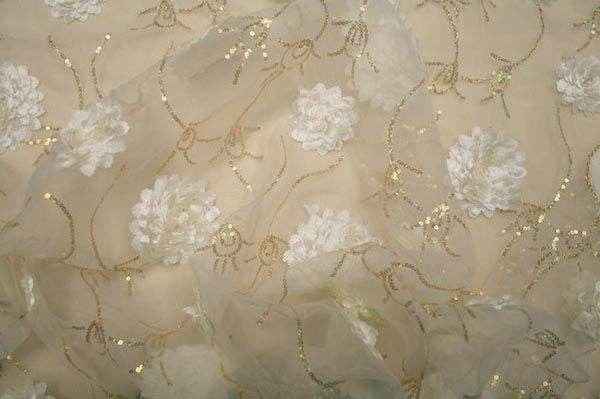 ivory-gold BRIDELY Embroidered Sheer Mesh Fabric by the Yard - 58 Inch Wide