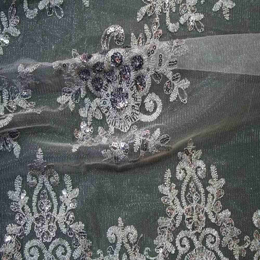 Dull Silver Bristol Glitter Sequin Embroidered Lace Fabric. 54 Inch in Width Fabric by the Yard - 54 Inch Wide