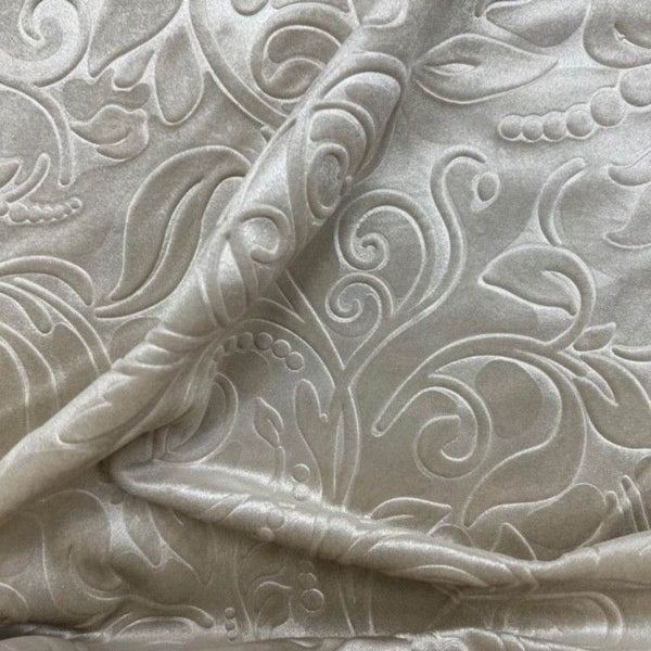 Lobby Embossed Scroll Velvet Tablecloth – Ivory