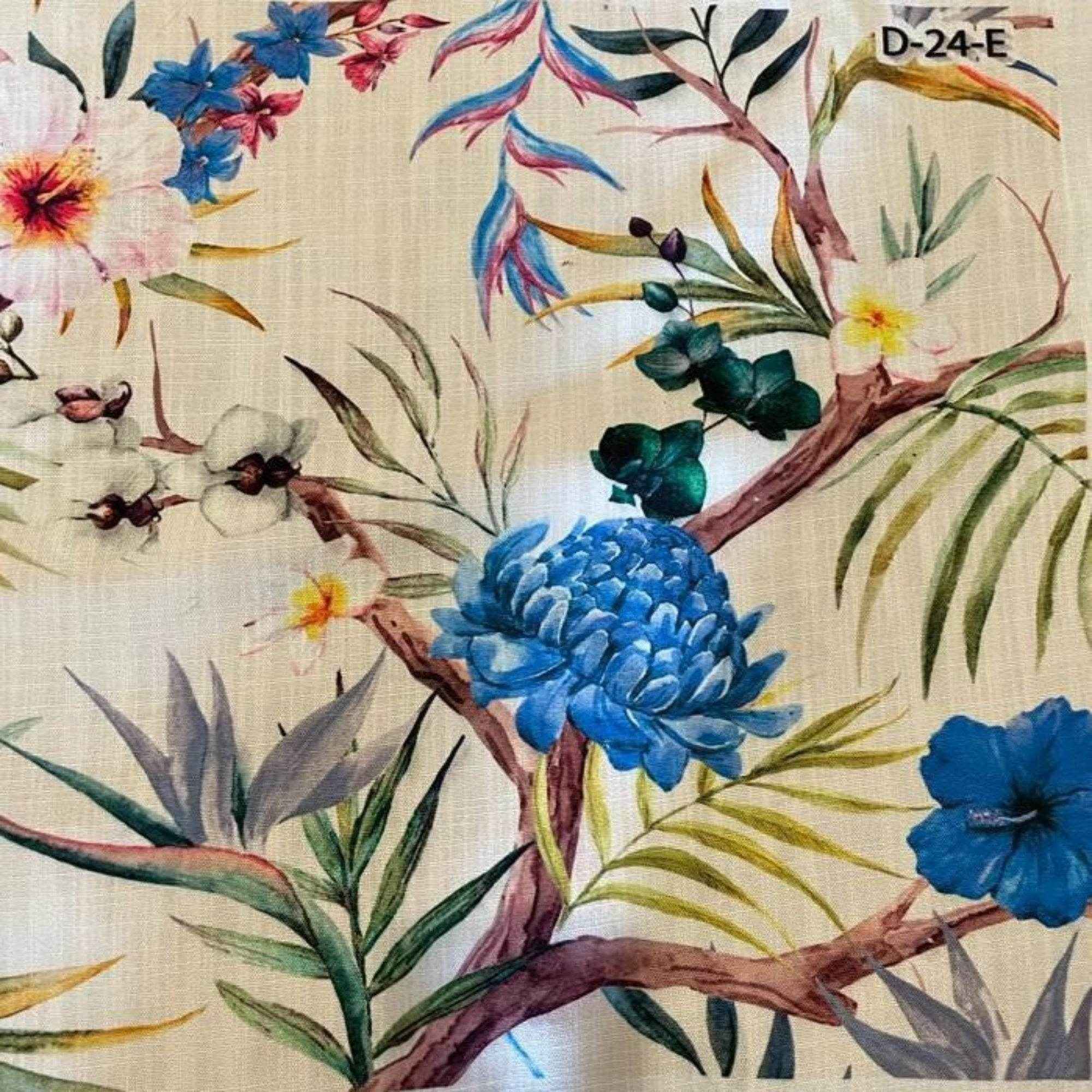 Blue CARNATION - Digital Print Fabric - Cotton Hand - 58 Inch. in Width Fabric by the Yard - 58 Inch Wide