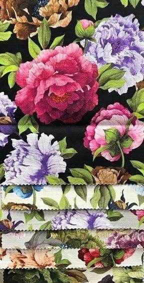 Fuchsia SPRING GARDEN Floral Digital Print Fabric - Cotton Hand - 58 Inch. in Width Fabric by the Yard - 58 Inch Wide