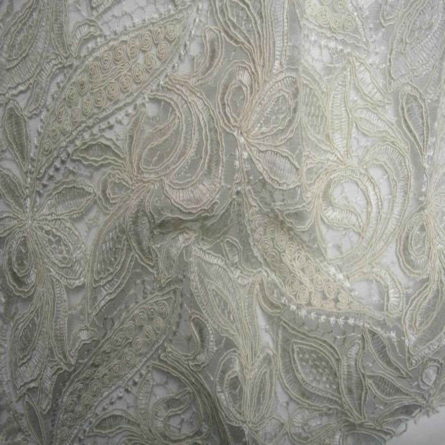 Ivory CREATION Glitter Embroidered Mesh Fabric. Lace Netting Material 52 Inch in Width Fabric by the Yard - 52 Inch Wide