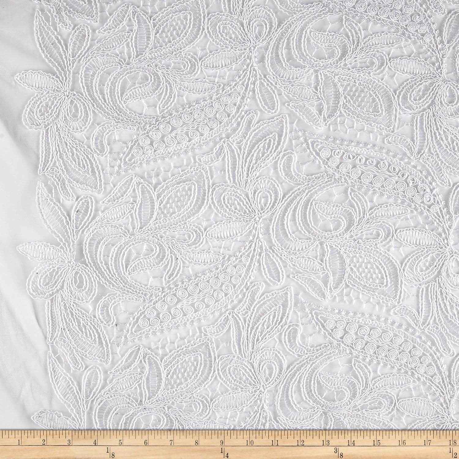 White CREATION Glitter Embroidered Mesh Fabric. Lace Netting Material 52 Inch in Width Fabric by the Yard - 52 Inch Wide