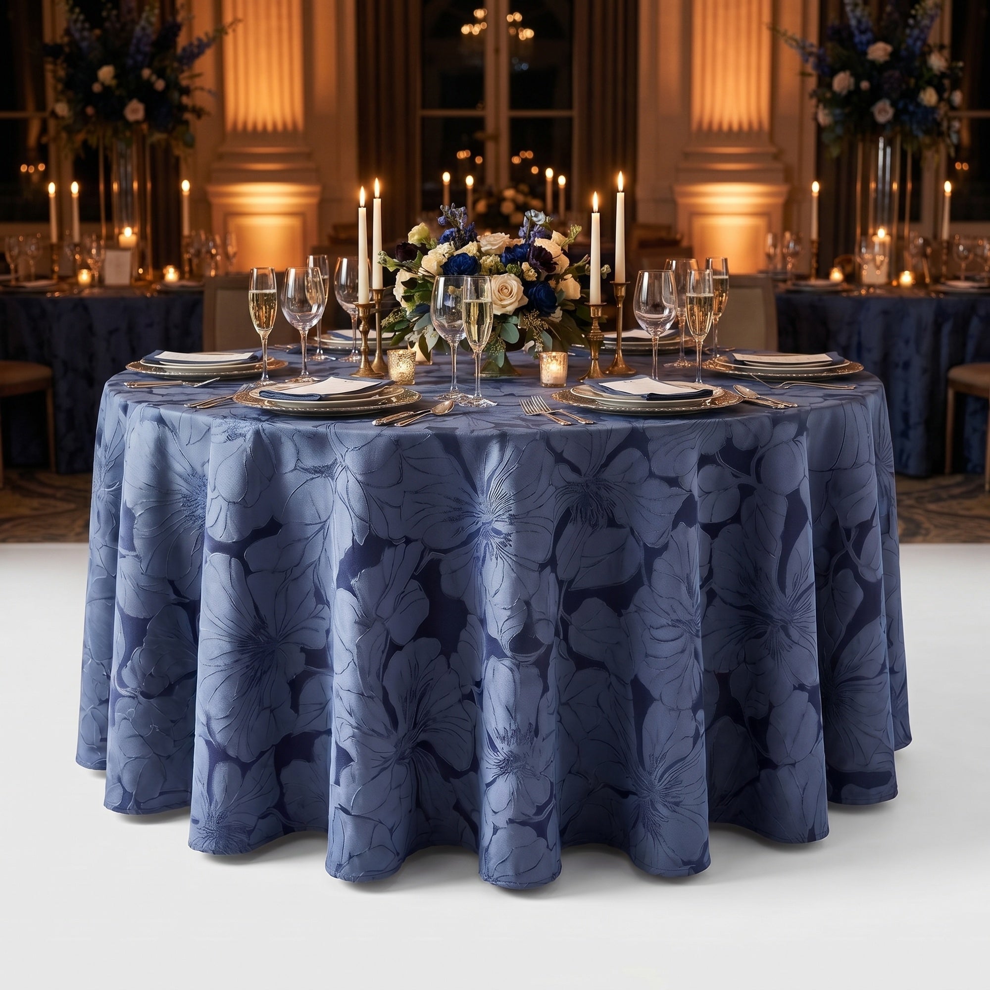 Cambridge Navy Tablecloth — styled table