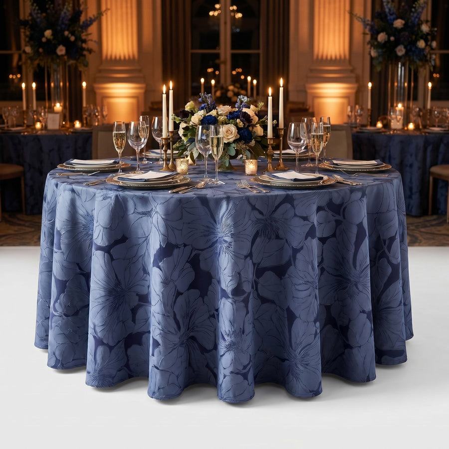 Cambridge Navy Tablecloth — styled table